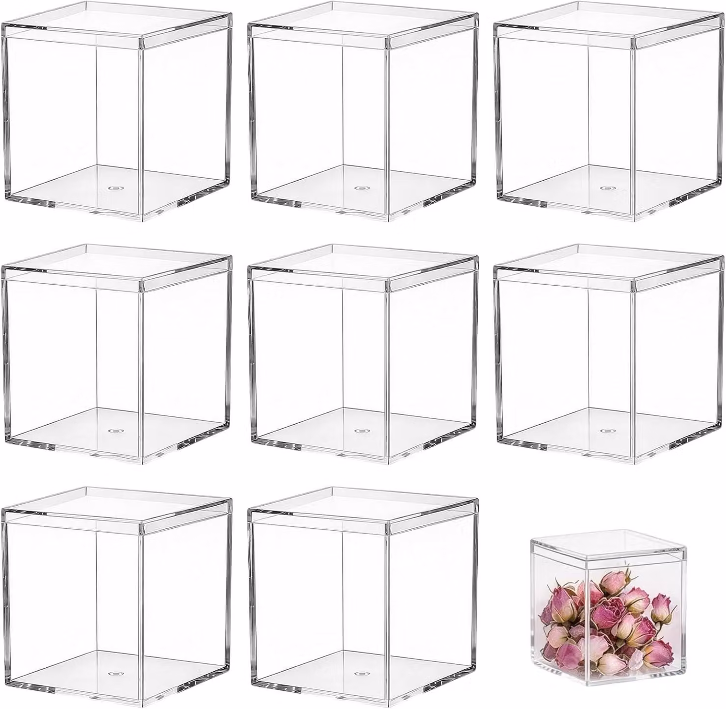Contenitori trasparenti, 7,5 x 7,5 cm, confezione da 8 pezzi, ideali per piccoli oggetti