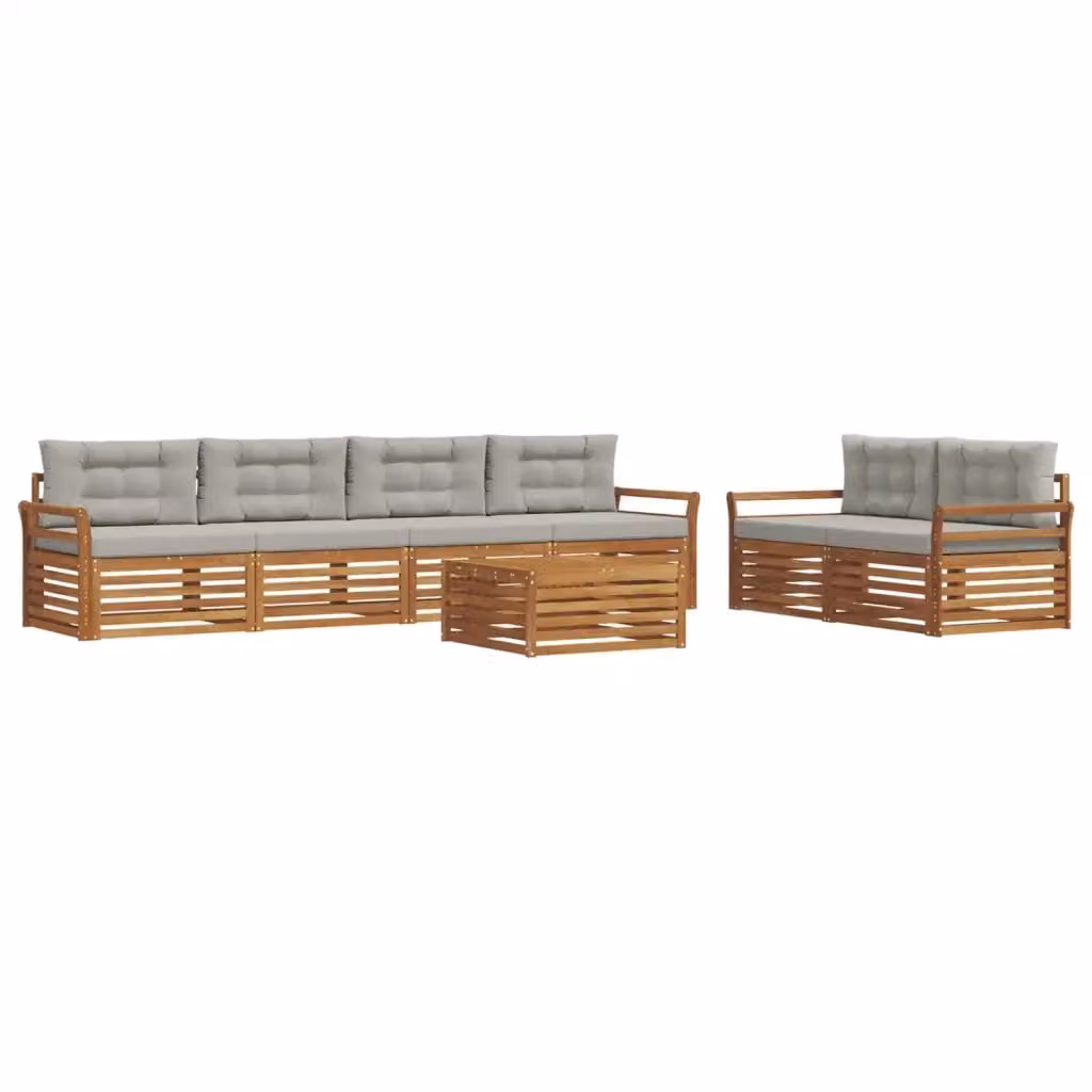 Set di divani da esterno a forma di U con tavolino da giardino vidaXL, 7 pezzi in legno di acacia con cuscini beige e grigi – 2