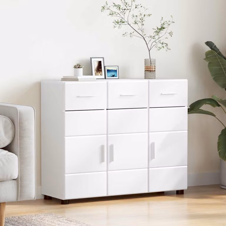 Credenza moderna vidaXL FLORIN in legno ingegnerizzato bianco, L 88,5 x P 30,5 x H 73 cm
