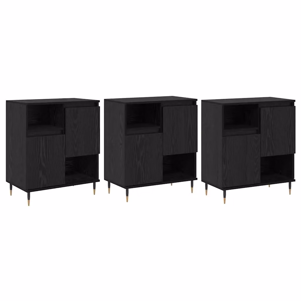 Set di 3 Sideboard vidaXL in Rovere Nero e Metallo per Soggiorno e Sala da Pranzo L: 180 cm, P: 35 cm, H: 70 cm – 2