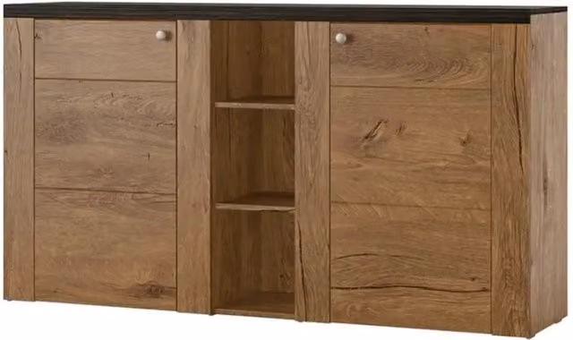 Buffet design 155cm per soggiorno colore quercia e nero effetto legno collezione SANTIAGO.