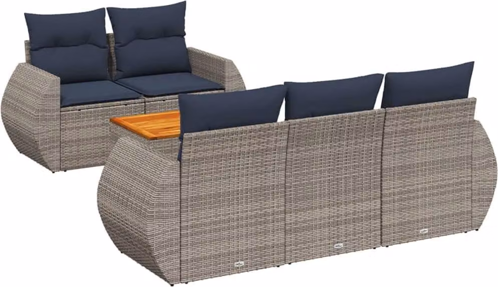 Set Divani da Giardino 6 pz con Cuscini Grigio in Polyrattan