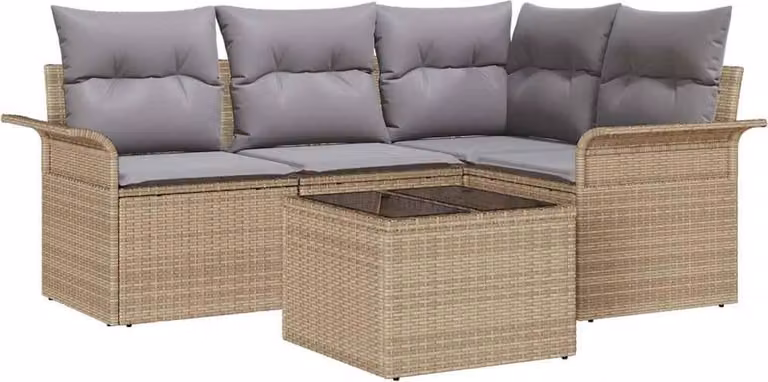 Set Divano da Giardino con archiviazione 5 pcs Beige polyrattan