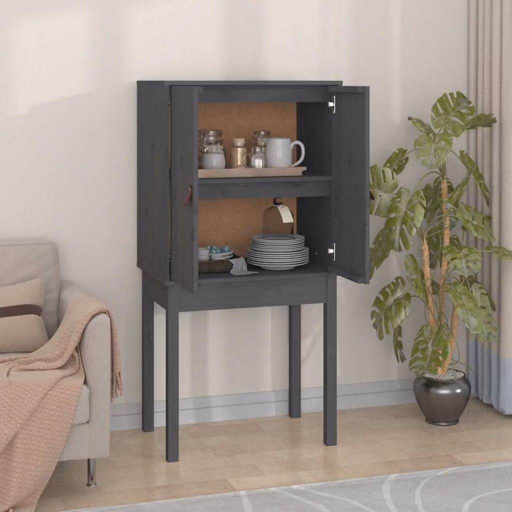 Credenza rustica vidaXL in legno massello di pino grigio L 60 cm, P 40 cm, H 120 cm