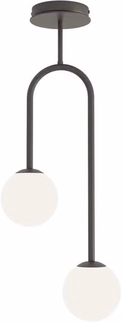 Lampada a soffitto moderna Luceart-Classic con 2 luci in acciaio nero e sfere in vetro opale bianco – 1