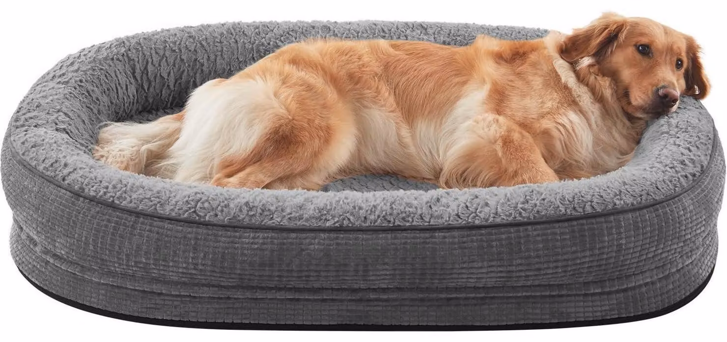 Cuccia ortopedica per cani, grigia, 122x89 cm, impermeabile, con rivestimento in pile e imbottitura a 360°