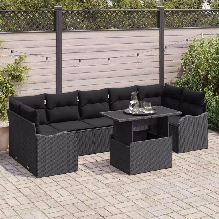 Maison Exclusive - Set Divano da Giardino con cuscino 8 pcs Nero polyrattan