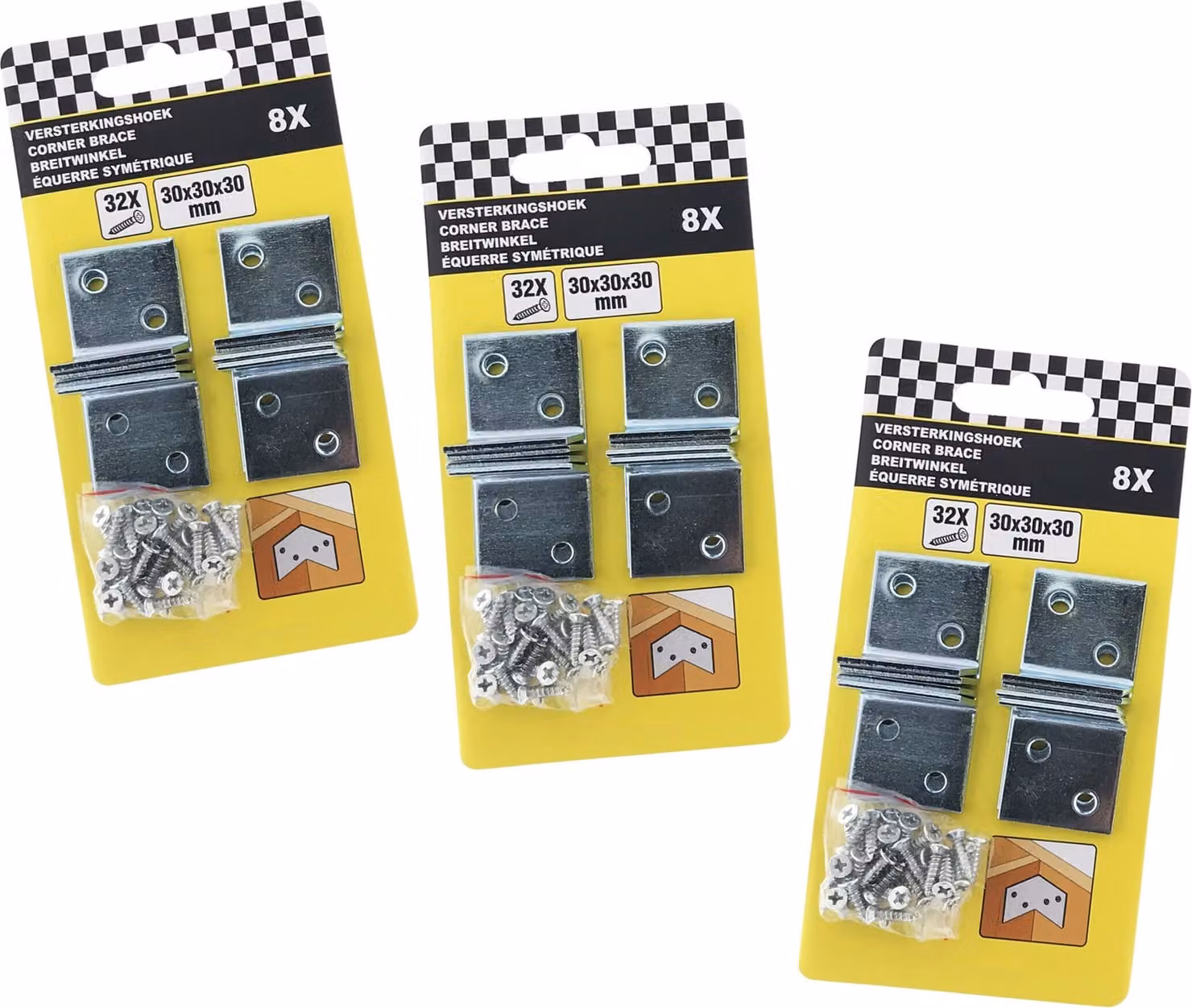 Set di 24 piastre di collegamento in metallo con viti (30x30x30 mm, angolari)