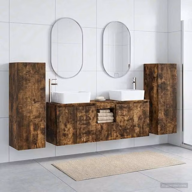 Set di mobili per il bagno moderno vidaXL in legno rovere marrone, composto da mobile lavabo e pensile, L/P/H: 33 x 34,5 x 100 cm – 1