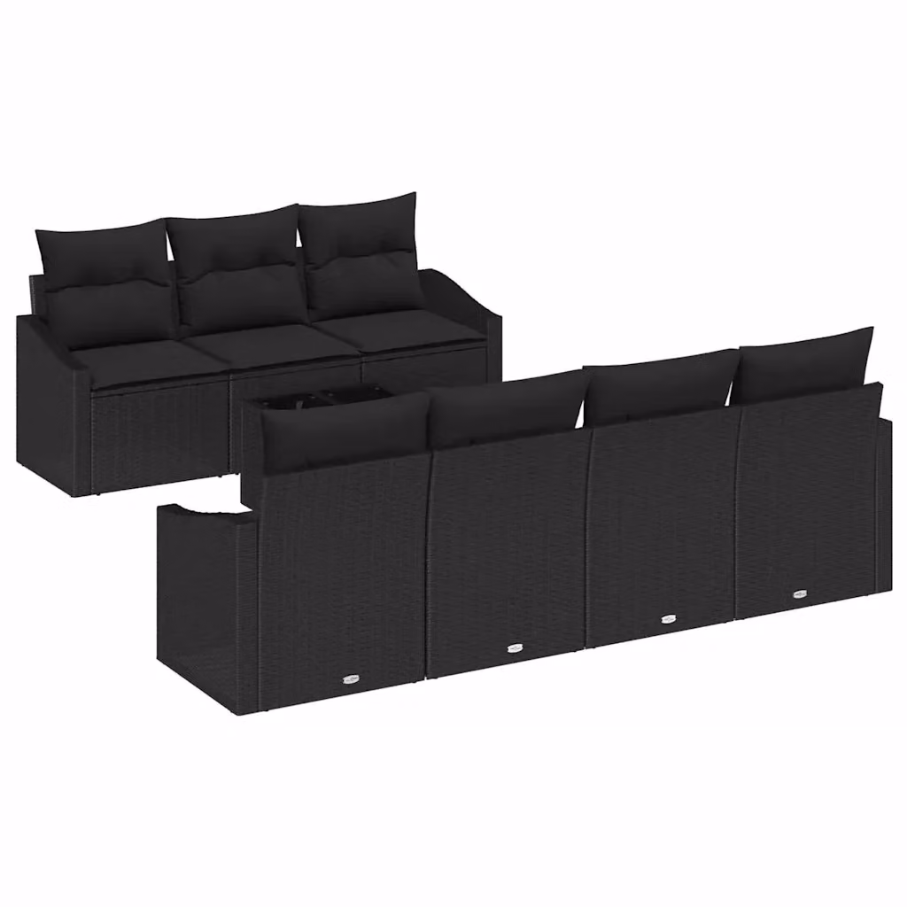 Set di divani da giardino vidaXL 8 pezzi in rattan nero con cuscini e tavolino da esterno – 2