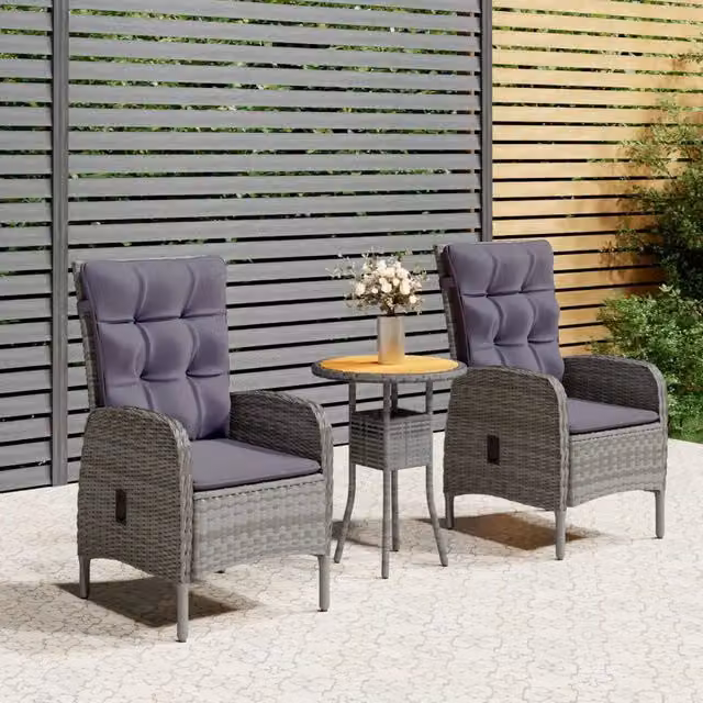 Set da Bistrot per Giardino 3 pz in Polyrattan Grigio 3058543