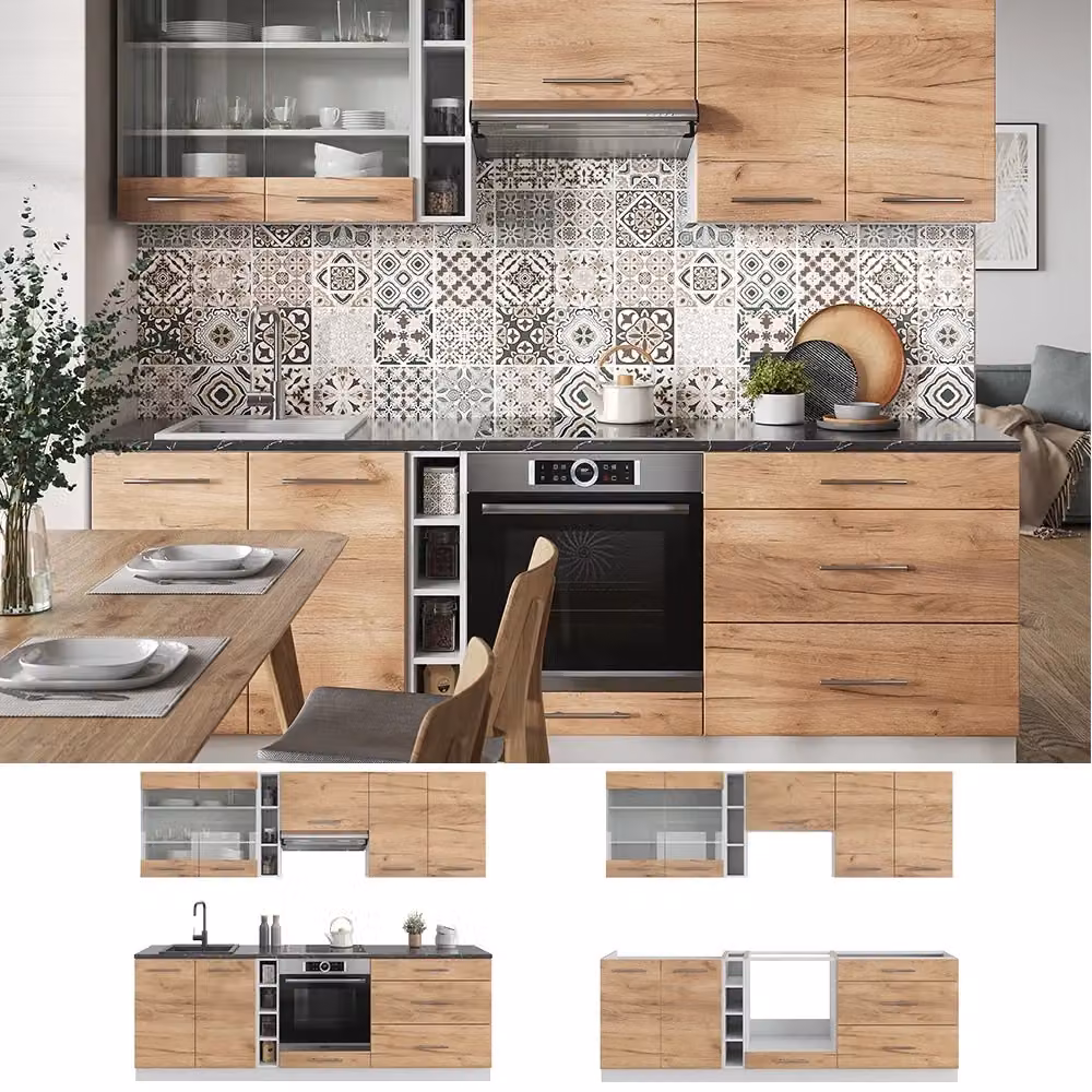 Cucina componibile moderna Fame-Line Vicco Rovere dorato e Bianco L: 235 cm – 2