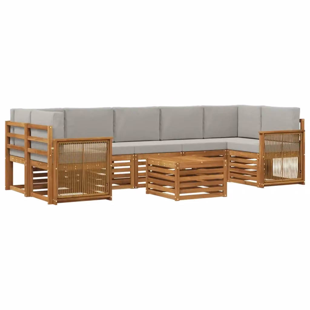 Set di divani da esterno vidaXL in legno di acacia con cuscini, 8 pezzi, Beige e Grigio – 2