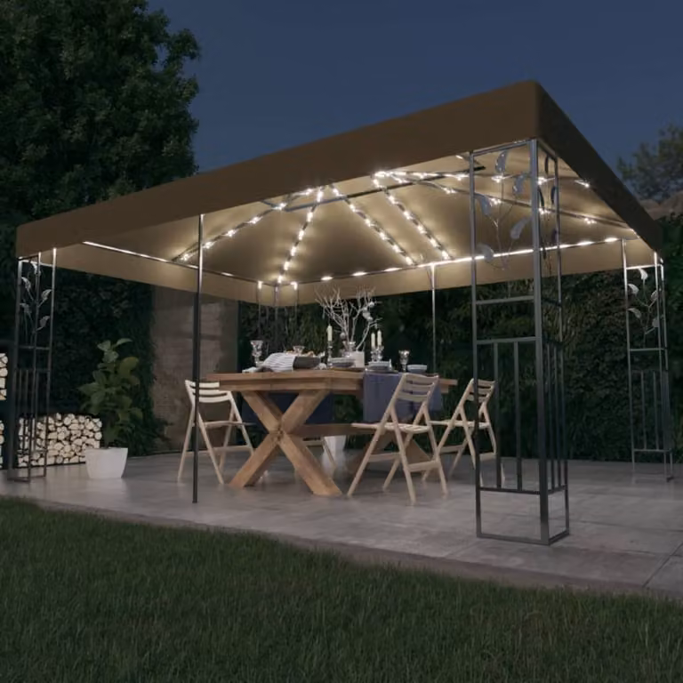 Padiglione Living Store con doppio tetto e luci LED 3x4 m Taupe