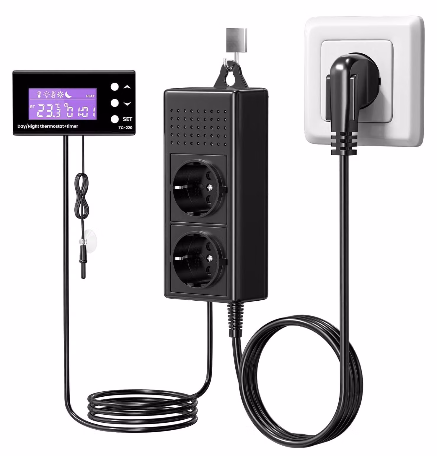 Termostato digitale per presa - Controllo temperatura giorno e notte - 220 V - Timer 24 ore - Allarme temperatura