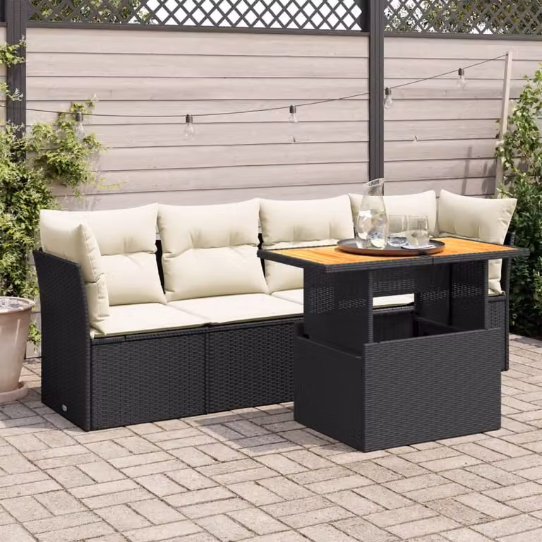 Maison Exclusive - Set Divani da Giardino 5 pz con Cuscini in Polyrattan Nero