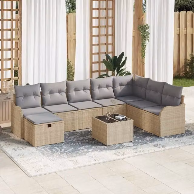 Set Divano da Giardino 9 pz Beige polyrattan 3360371