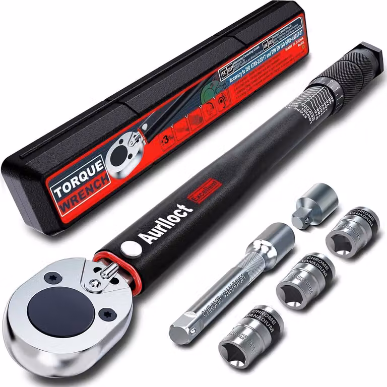 Set di chiavi dinamometriche da 1/2 pollice, 20-230 Nm, composto da 6 pezzi, con prolunga e bussole, per auto/moto
