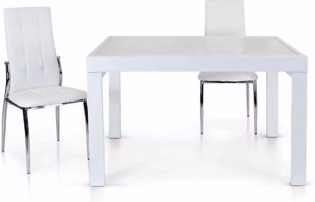 Tavolo allungabile vetro bianco base metallo bianco misura 90x90 h.75