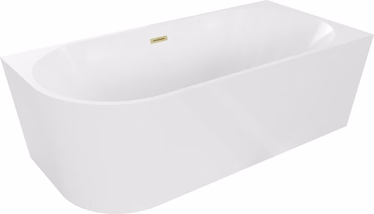 Mexen Mia vasca da bagno freestanding angolare destra 160 x 75 cm, bianca, troppopieno dorato spazzolato - 52691607500P-55