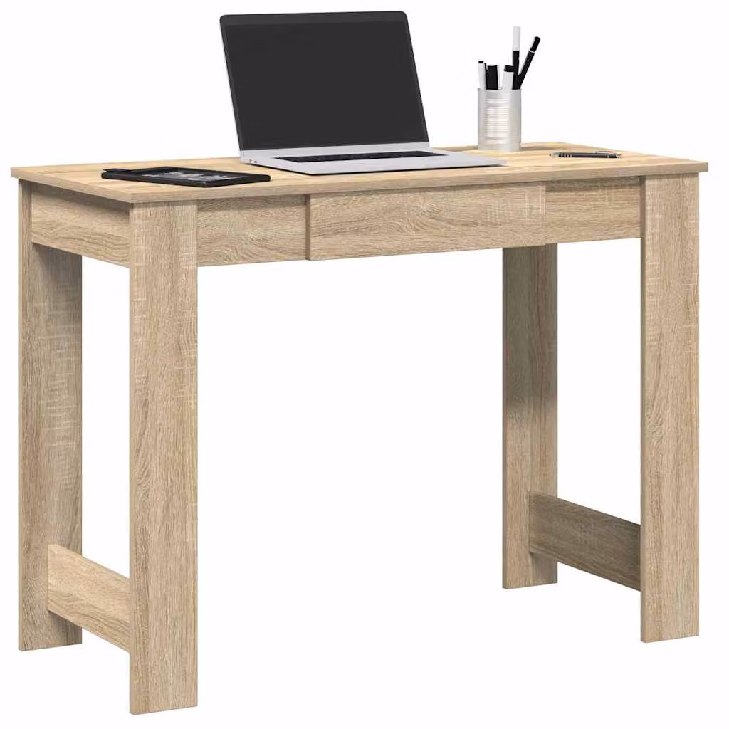 Scrivania moderna vidaXL in legno e MDF color rovere, L 100 x P 45 x H 75 cm