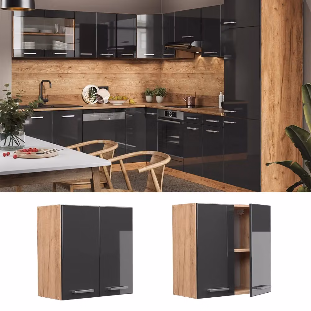 Pensile da cucina Vicco R-Line Antracite lucido e Rovere, L: 60 cm, H: 31 cm, P: 13,1 cm – 2