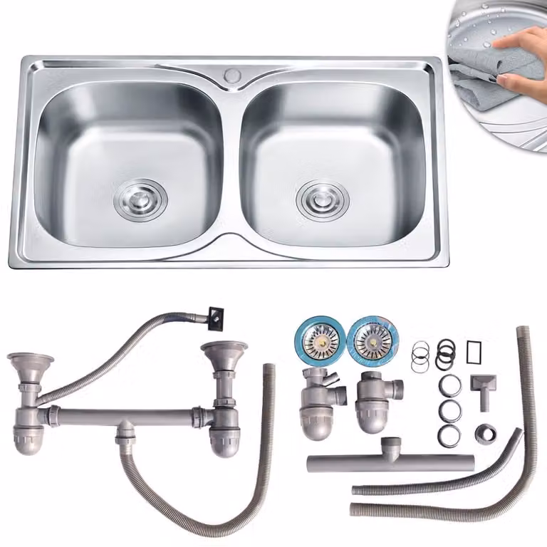 Lavello doppio Lavello da incasso Lavello in acciaio inox Lavello Lavello 2 vasche + accessori