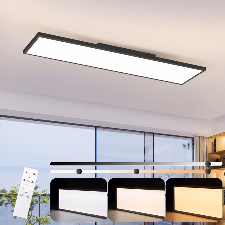 ZMH Lampada da soffitto a LED 100x25 cm, 24 W, modello piatto per ufficio con telecomando, dimmerabile, lampada da cucina, lampada da ufficio per cucina, camera da letto e corridoio, nera