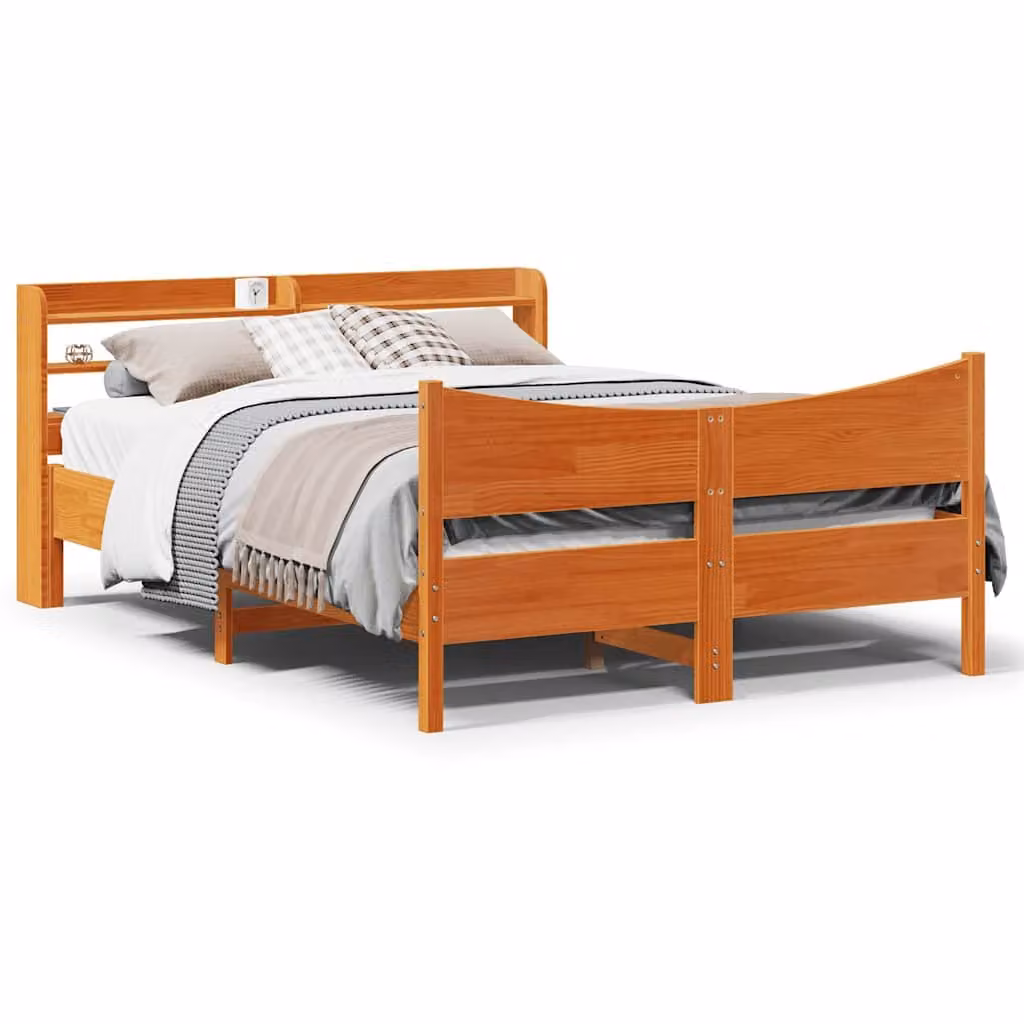 vidaXL Giroletto con Testiera in Legno di Pino Massello Marrone Cera L: 150 cm, P: 200 cm