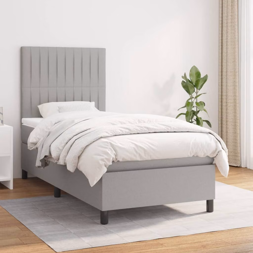Letto Ibrido vidaXL con Giroletto a Molle e Materasso a Tasche Grigio Chiaro e Bianco L/P/H: 203 x 80 x 128 cm