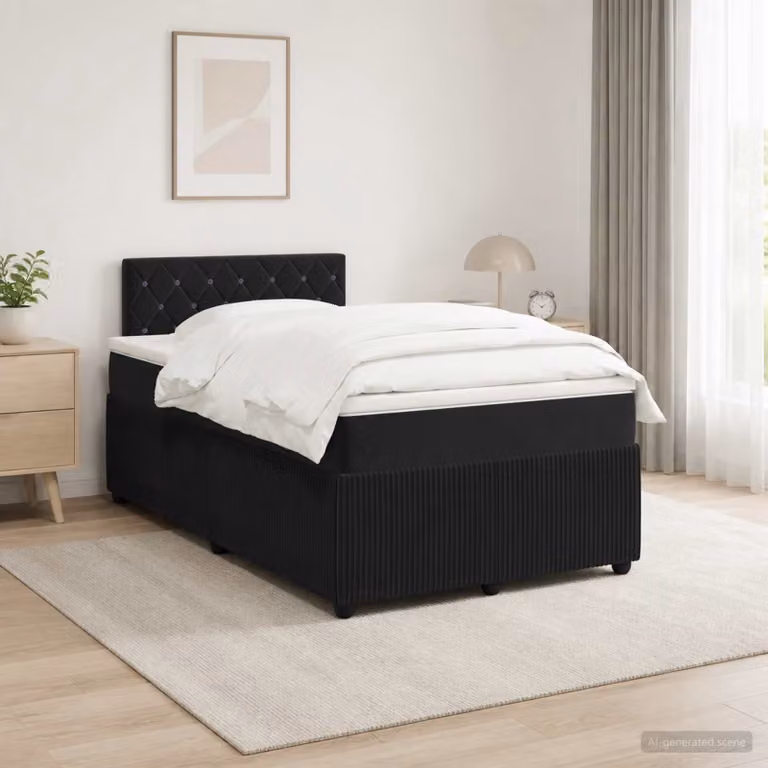 Letto box spring con materasso ibrido vidaXL in velluto nero con porta USB e illuminazione sottostante L/P: 120 x 200 cm