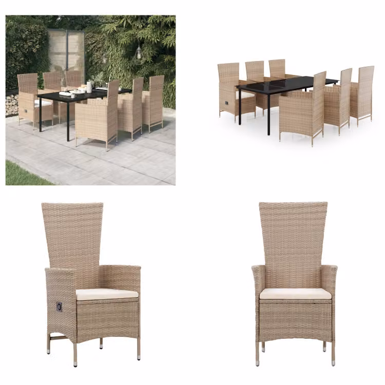 vidaXL Set da pranzo da giardino 7 pezzi con cuscini beige - Set da pranzo da giardino - Gruppi da pranzo da giardino - Set di mobili da giardino - Set di mobili da giardino