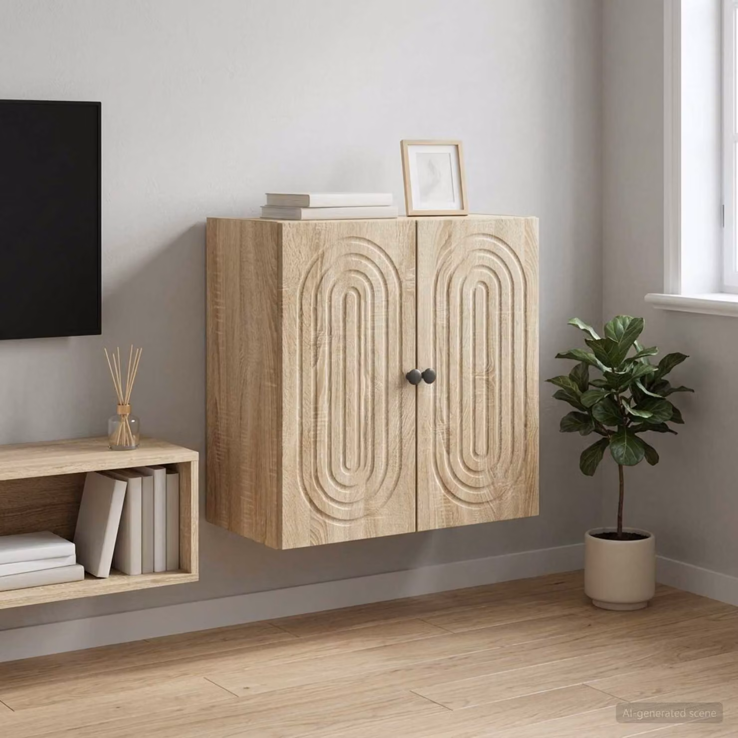 Mobiletto a muro moderno vidaXL in Rovere Sonoma, colore marrone con ante a battente e ripiani interni, L: 59 cm, P: 31 cm, H: 60 cm