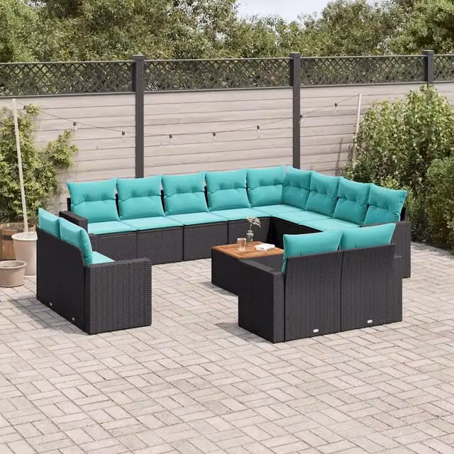 Set di Divani da Giardino vidaXL in Polyrattan Nero con Cuscini e Tavolino da Esterno a Forma di U – 1