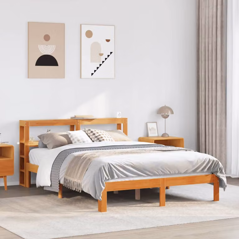 vidaXL Giroletto in legno massello di pino marrone cera con doghe piatte L: 200 cm, P: 140 cm