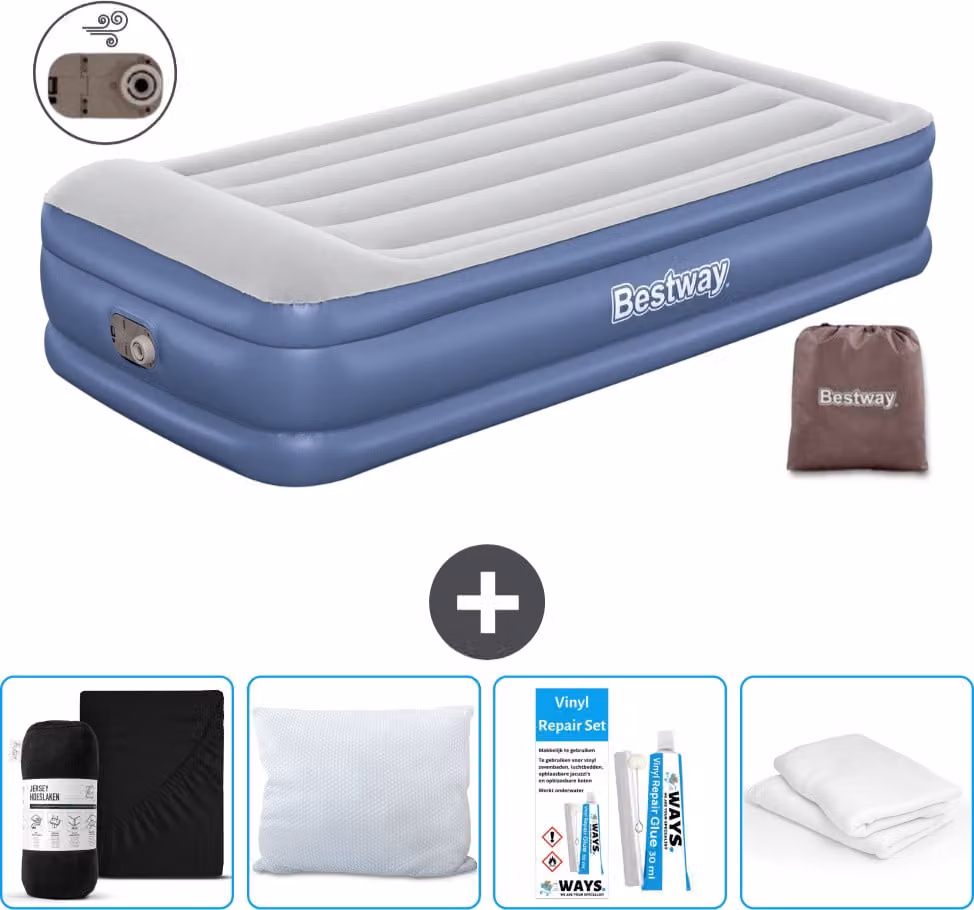 Materasso gonfiabile Bestway - 1 persona - 97 x 191 x 46 cm - Grigio/Blu - Accessori inclusi