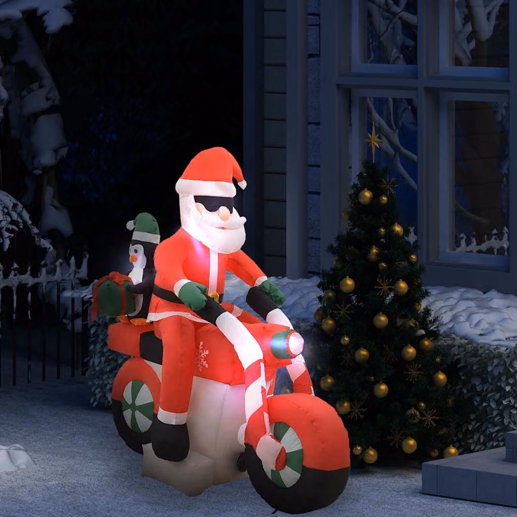 vidaXL Babbo Natale Gonfiabile sulla Moto con LED RGB Multicolore, Altezza: 160 cm – 1