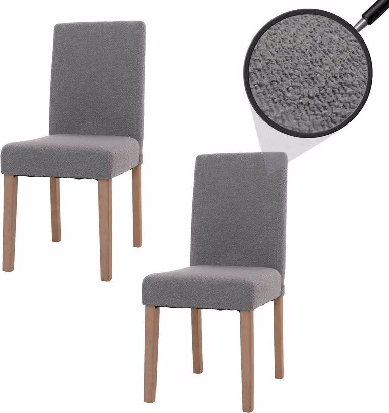 set di 2 sedie per sala da pranzo Littau, sedia da cucina con schienale alto, tessuto/tessuto bouclé legno ~ grigio, gambe color naturale