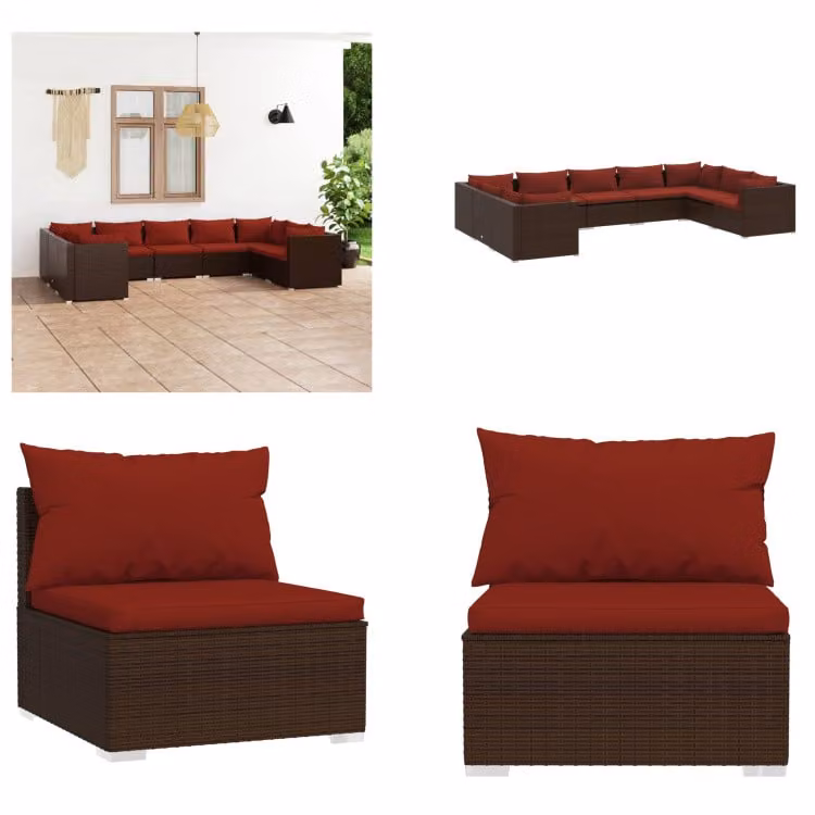 vidaXL set salotto da giardino 9 pezzi con cuscini in rattan marrone - set salotto da giardino - set salotto da giardino - set salotto da patio - set divano da patio