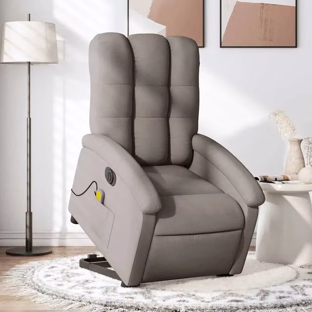 Poltrona Alzapersona Elettrica con Massaggio vidaXL in Tessuto Beige e Grigio per Senior – 1