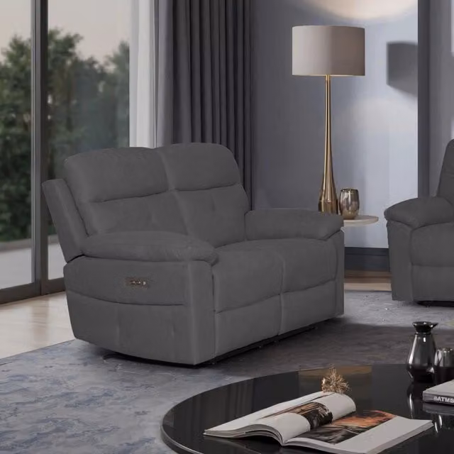 Divano Kayde Veriaffari a 2 posti con reclinazione elettrica in tessuto grigio L: 139 cm, P: 100 cm, H: 96 cm