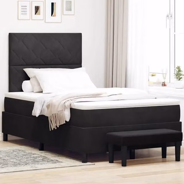 Letto moderno con testiera in velluto nero vidaXL L: 120 cm, P: 128 cm, H: 190 cm