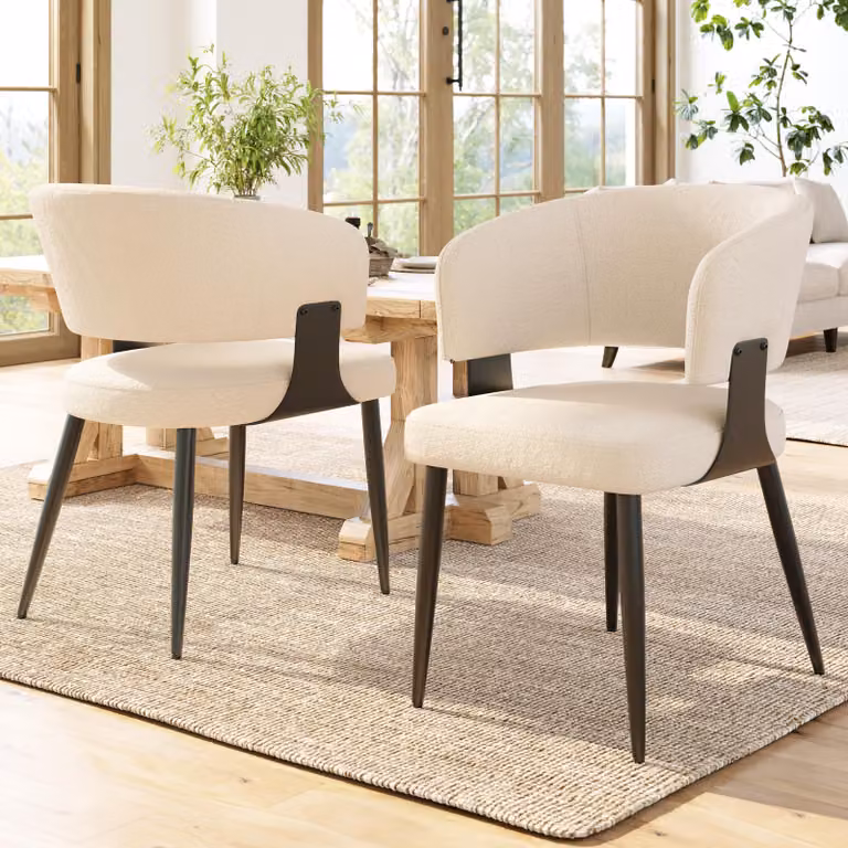 Set di 2 sedie da pranzo Flieks, sedia da pranzo in tessuto di agnello, sedia da cucina imbottita con schienale, sedia da trucco beige