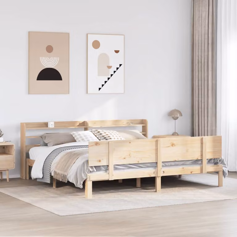 vidaXL Giroletto con Testiera in Legno Massello di Pino Marrone Rustico L/P: 200 x 200 cm