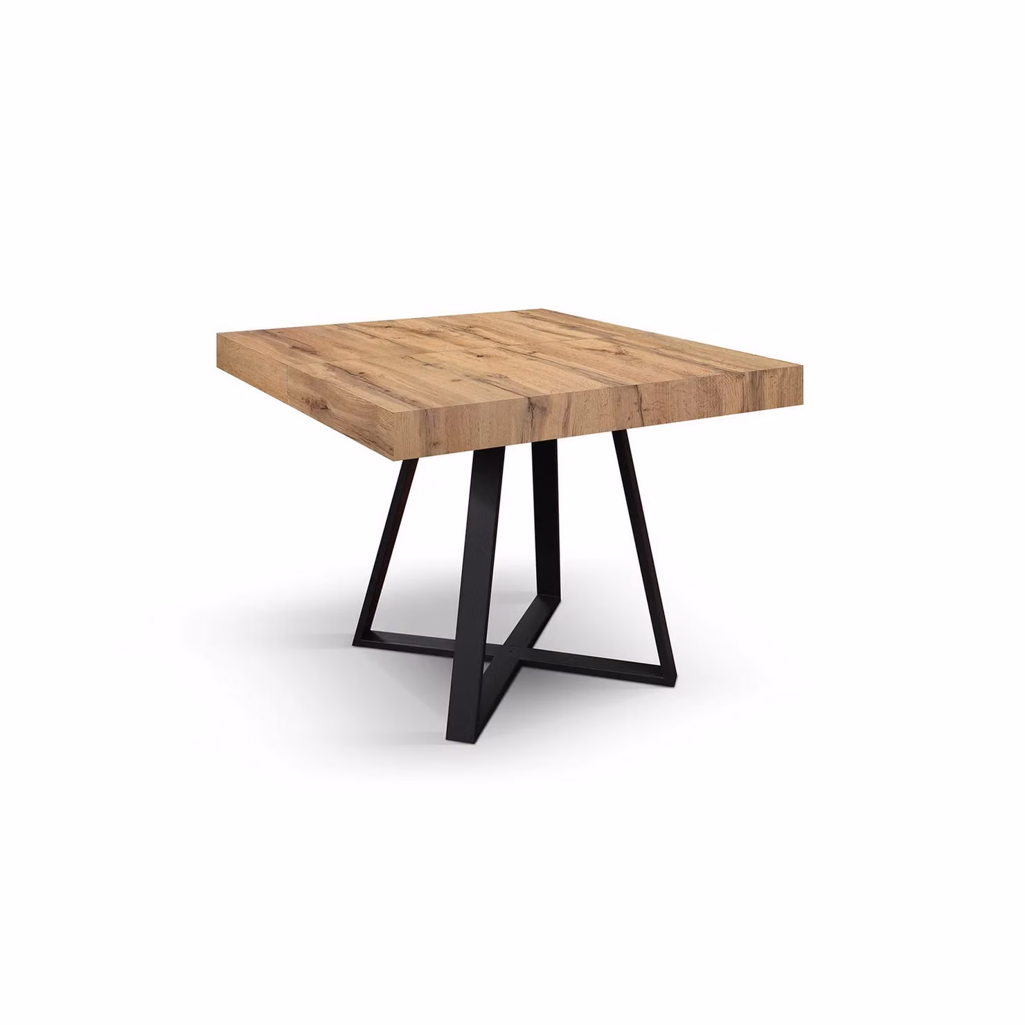 Tavolo FORTE DEI MARMI in legno, finitura rovere rustico e base incrociata in metallo antracite, allungabile 95×90 cm – 145 x 90 cm