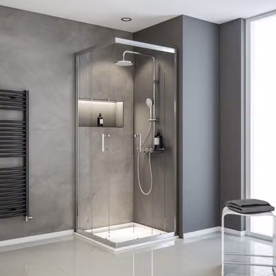 Porta scorrevole d'ingresso ad angolo SCHULTE Sunny ExpressPlus 80 x 80 cm profilo in vetro trasparente colore cromo
