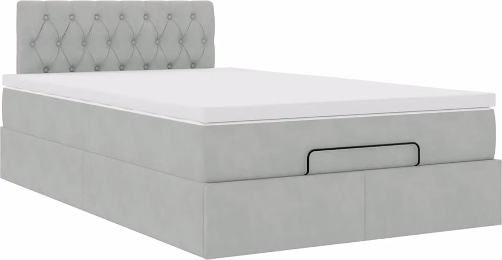Pouf Letto con Materasso Grigio Chiaro 120x190 cm in Velluto