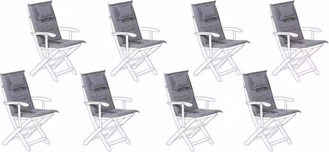 Set di 8 cuscini di ricambio BELIANI per sedie da esterno in poliestere grigio, impermeabili e resistenti ai raggi UV con imbottitura in schiuma, L/P/H: 42 x 40 x 40 cm