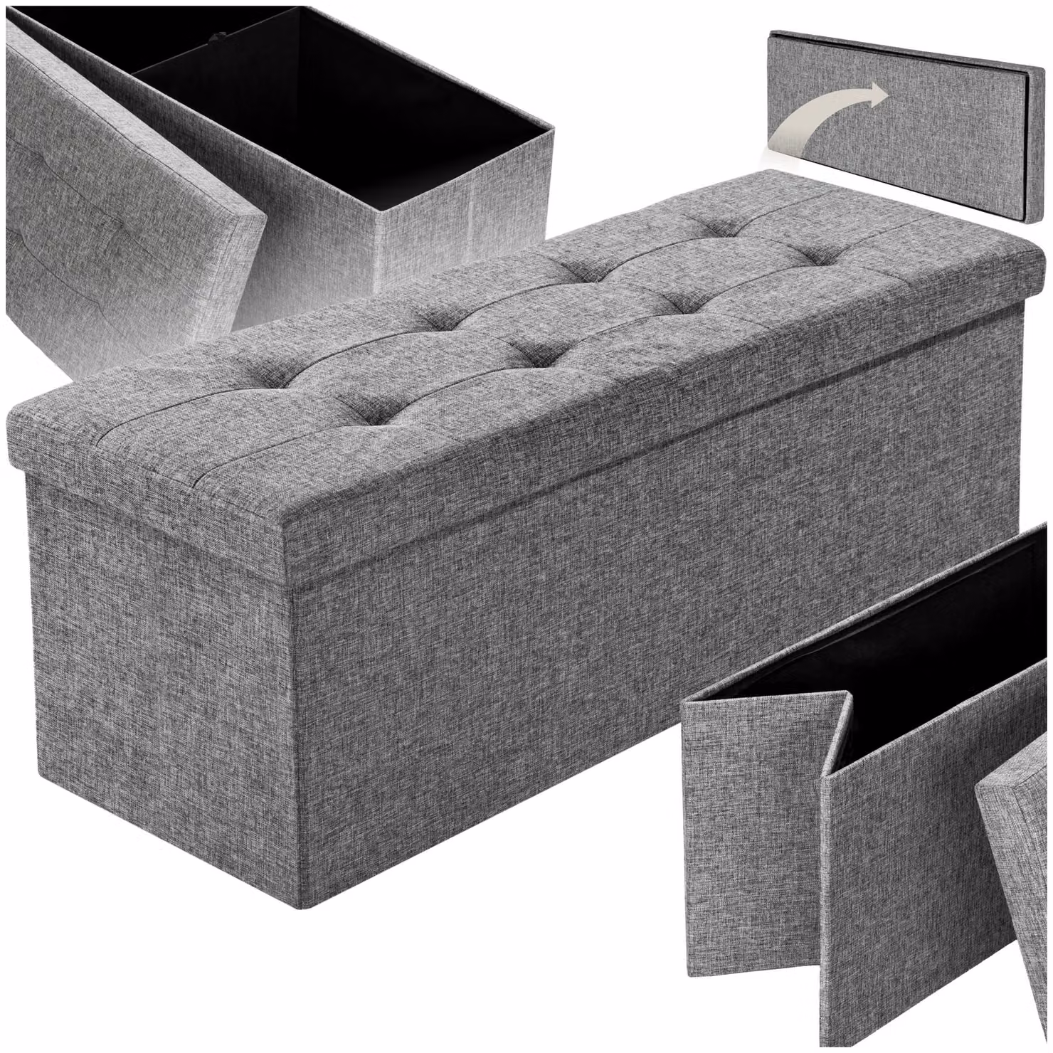 Cassapanca pouf pieghevole con contenitore TecTake GmbH in poliestere grigio, L/P/H: 110 x 38 x 38 cm – 1