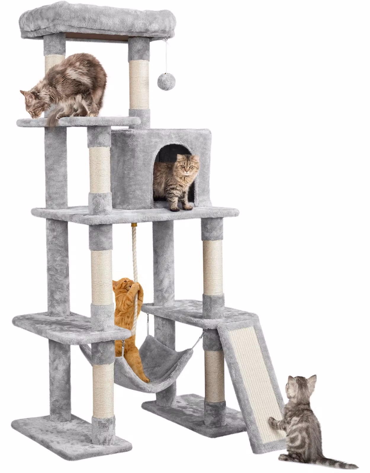 Yaheetech, albero per gatti da 159 cm con amaca e corda per giochi, colore grigio chiaro